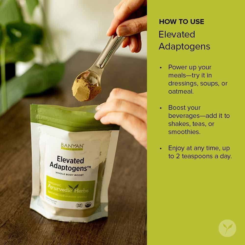 Elevated Adaptogens Organic Superfood Powder - Moringa, Ashwagandha, and Tulsi Blend for Herbal Stress Relief - Caffeine-Free, Vegan, Non-GMO - 2.5 oz