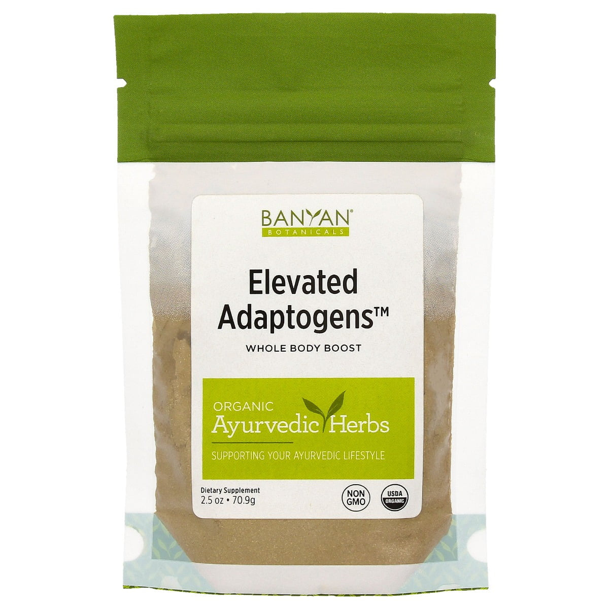 Elevated Adaptogens Organic Superfood Powder - Moringa, Ashwagandha, and Tulsi Blend for Herbal Stress Relief - Caffeine-Free, Vegan, Non-GMO - 2.5 oz