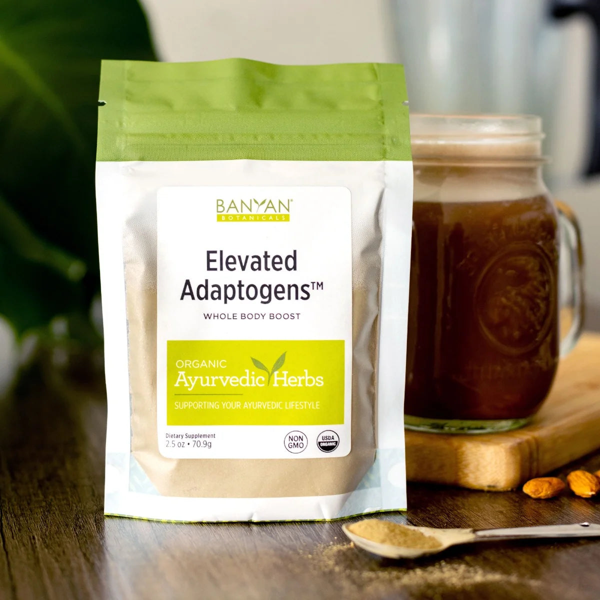 Elevated Adaptogens Organic Superfood Powder - Moringa, Ashwagandha, and Tulsi Blend for Herbal Stress Relief - Caffeine-Free, Vegan, Non-GMO - 2.5 oz